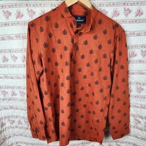 Men's Orange Printed Casual Shirt by Grammer, Size Large